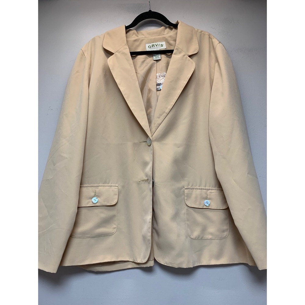 Orvis Blazer Women Size 20 Beige Tan Excellent Lined Flap Pockets Classic 12242